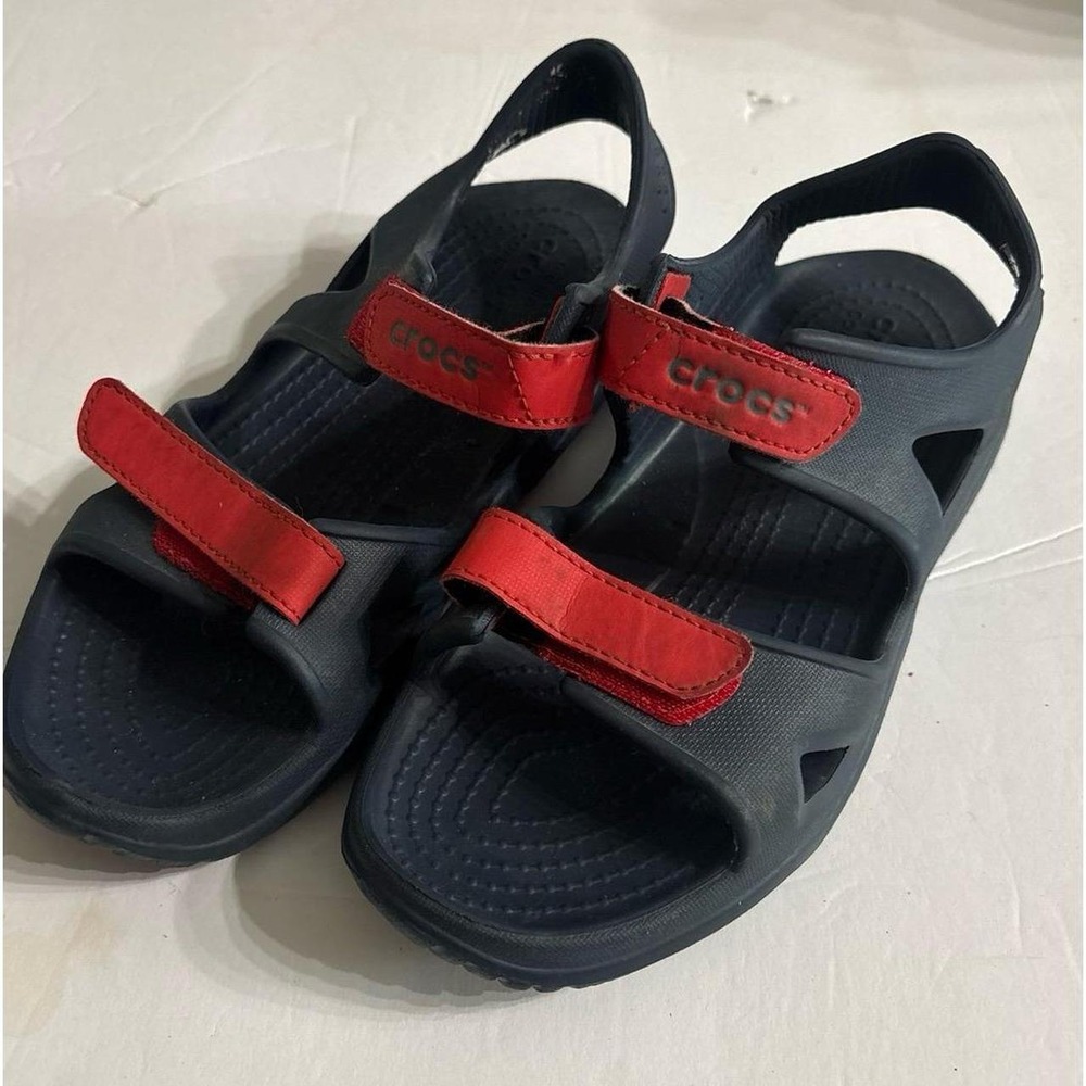 Crocs Swiftwater River Sandals (Sz. J2) Navy & Red